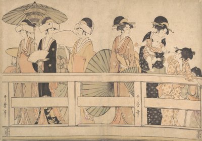 夕方の涼しい風に吹かれながら...橋の上で（1800年頃 作： Kitagawa Utamaro