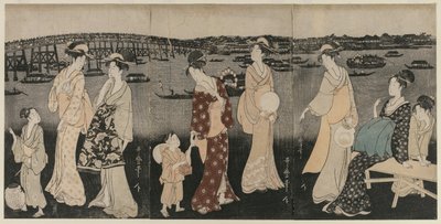 隅田川沿いの夕涼み、c. 1797-98。 作： Kitagawa Utamaro
