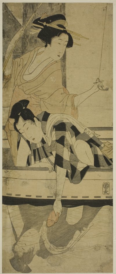 橋の下で釣り 作： Kitagawa Utamaro
