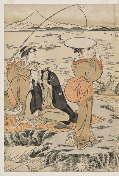 江の島のまな板岩で釣り 作： Kitagawa Utamaro