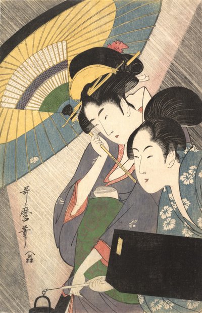 雨の夜の芸者と従者」 1797年頃 作： Kitagawa Utamaro