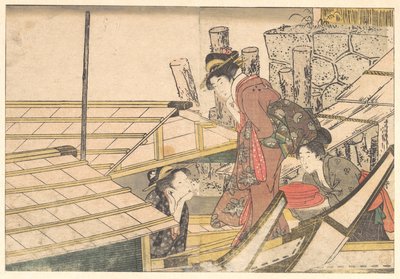 『四季の花』という絵本の挿絵「船に乗り込む少女たち」 作： Kitagawa Utamaro
