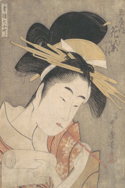 玉屋の花村」（『遊郭の七小町』シリーズより） 1790年頃 作： Kitagawa Utamaro