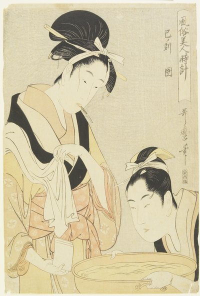 ヘビの時間、飼育された女性、1798〜1799年 作： Kitagawa Utamaro