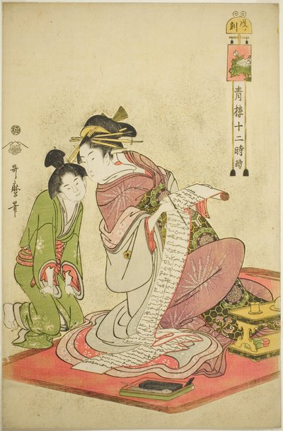 Hour of the Dog (Inu no koku), from the series "Twelve Hours in Yoshiwara (Seiro juni toki tsuzuki)" 作： Kitagawa Utamaro