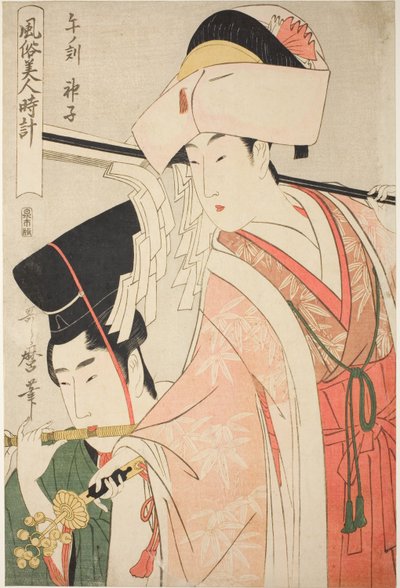 『風俗美人時計』連載「美女の風俗」より 馬の刻[午前12時] 巫女（うまのこく、みこ） 作： Kitagawa Utamaro