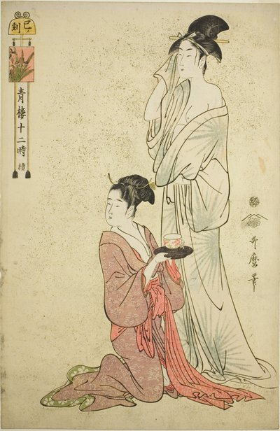 巳の刻 (みのこく) 連載「聖路十二時都月」より 作： Kitagawa Utamaro