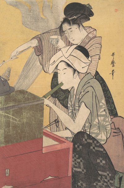 キッチンにて、1794-95年頃。 作： Kitagawa Utamaro