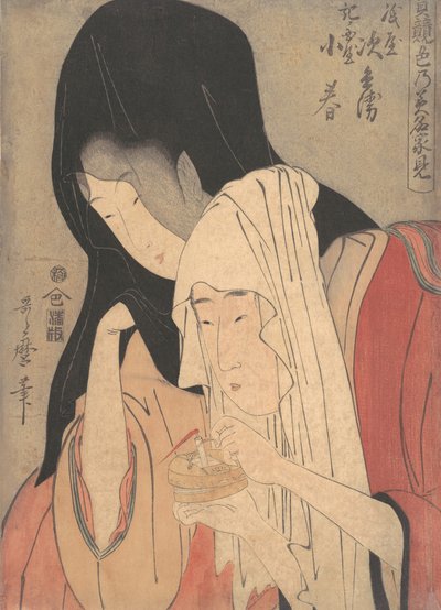 神谷の治兵衛が紀伊国屋の小春と駆け落ちする様子（1800年代前半 作： Kitagawa Utamaro
