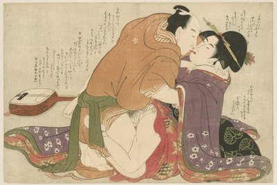 三味線で恋人と若い民間人の娘 願いの糸口（連載タイトル） 作： Kitagawa Utamaro