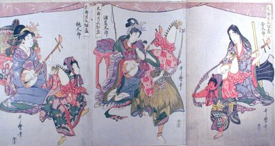 金太郎、浦島太郎、桃太郎（三幅対「初月三盃セット」より）" 作： Kitagawa Utamaro