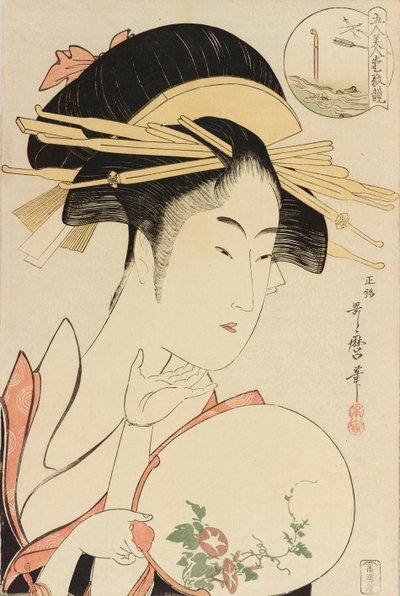 松葉屋の黄瀬川 五美人の魅力を比較するシリーズより c. 1795年。 作： Kitagawa Utamaro