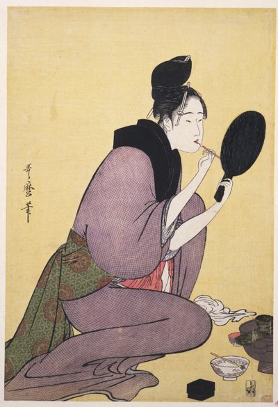 口紅、唇を描く 作： Kitagawa Utamaro