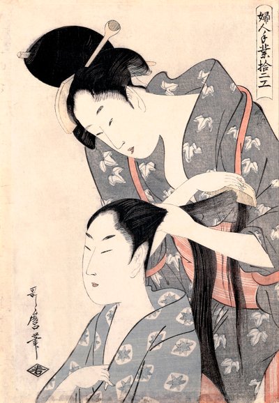 ""La Coiffeuse" (Hairdresser) (Kamiyui) Gravure de Kitagawa Utamar (1753-1806) - c 1798 - Color woodcut - 38x27,6 - Art Gallery of South Australia 作： Kitagawa Utamaro