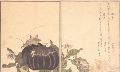 カタツムリ、クツワムシ...、1788年。 作： Kitagawa Utamaro