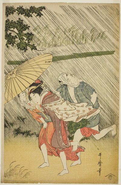 傘の下の恋人、1797年頃（色木版画;大判） 作： Kitagawa Utamaro