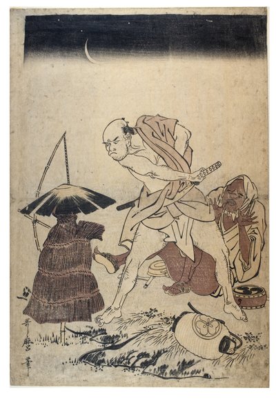 暗い夜にかかしを脅かす男、1758〜1806年頃（紙なしの木版画） 作： Kitagawa Utamaro