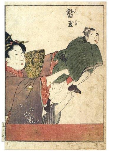 男性と女性のマニピュレーターによるマリオネットのシーン、c。 1758-1806年（紙に木版画） 作： Kitagawa Utamaro