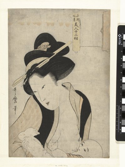 胸に子供を持つ母親 美人と名勝の12の特徴（連載タイトル） 名所風景美人十二草 作： Kitagawa Utamaro