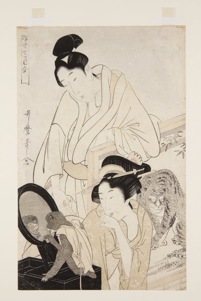 猿と虎（カラー木版画 作： Kitagawa Utamaro