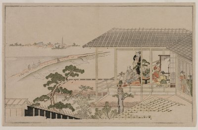 日本堤防と吉原の月の出、1790年。 作： Kitagawa Utamaro