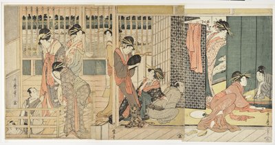 プレジャークォーターの一時的な宿泊施設での朝の別れ、1801 作： Kitagawa Utamaro