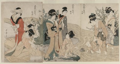 武蔵、 お見、 やましろ、 案ｄ 摂津 Ｐロヴィんせｓ ｆろｍ テェ セリエｓ ファシオなｂぇ しｘ ジェウェｌ 理ヴェｒｓ （フリュ 無 多摩川） 作： Kitagawa Utamaro