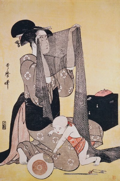 針仕事 喜多川歌麿（1753-1806）木版画 1794年頃 日本・江戸時代 作： Kitagawa Utamaro
