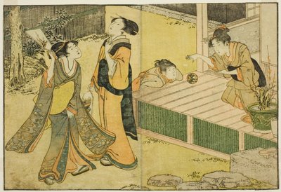羽根・羽子板・手毬のお正月遊び 絵本『絵本 四季の花』vol. 1 作： Kitagawa Utamaro