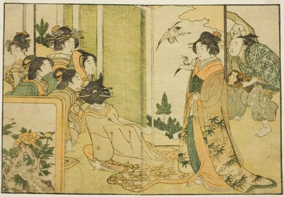 大名屋敷での新春漫才（絵本『絵本四季の花』より）：絵本 四季の花」1巻より 作： Kitagawa Utamaro