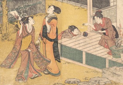 正月の遊び」は、印刷された「四季の花 子規の花」（1801年）から。 作： Kitagawa Utamaro