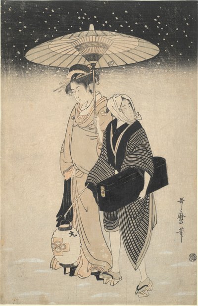 雪中ナイトパス 作： Kitagawa Utamaro