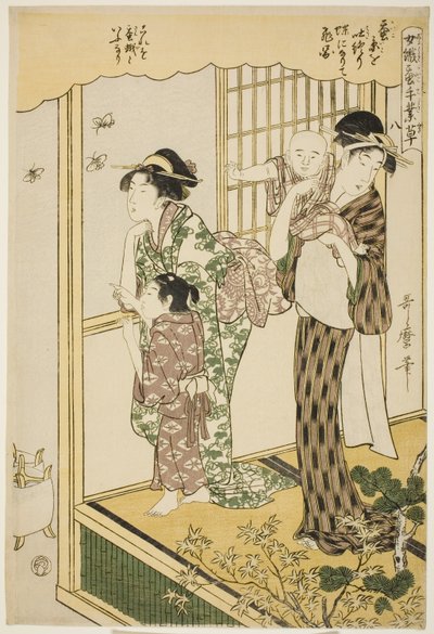 連載「養蚕手仕事草」より8号（はち） 作： Kitagawa Utamaro