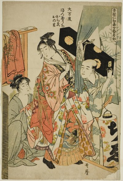 Omando: Ochie, Onokichi of the Matsuya, from the series Female Geisha Section of the Yoshiwara Niwaka Festival (Seiro niwaka onna geisha no bu) (Omando, Matsuya uchi Ochie, Onokichi) 作： Kitagawa Utamaro