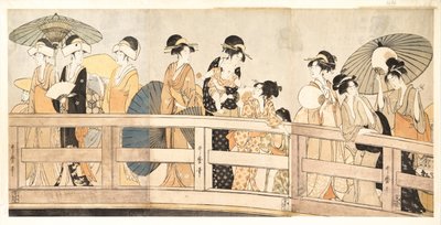 両国橋の上と下c。 1800 作： Kitagawa Utamaro