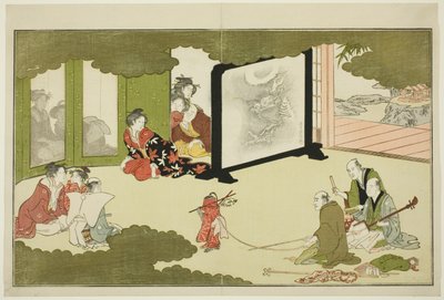 調教された猿の演舞 挿絵詩集「若神恵比寿（わかえびす）」より 作： Kitagawa Utamaro