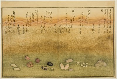 すだれー外、 はな～街、 桜ー外、 むめノーがい、 なでしこー外、 案ｄ 砧ー外、 ｆろｍ テェ いっぅｓｔラテｄ 簿おｋ ”技ｆｔｓ ｆろｍ テェ えっｂ 地で （潮干 の 苞）” 作： Kitagawa Utamaro