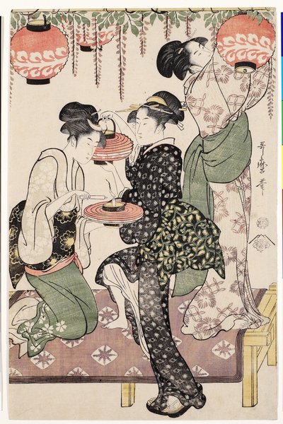 wistaria espalier、1795年の下の茶屋の女の子 作： Kitagawa Utamaro
