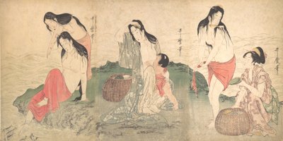18世紀後半から19世紀初頭のアワビ漁師。 作： Kitagawa Utamaro