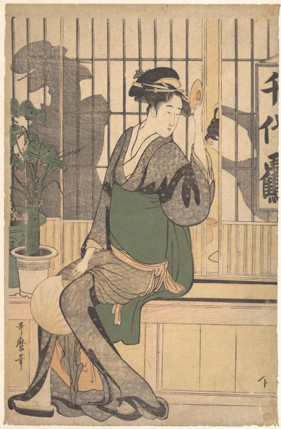 The Chiyozuru Teahouse Shadows on the Shoji, 1790s 作： Kitagawa Utamaro