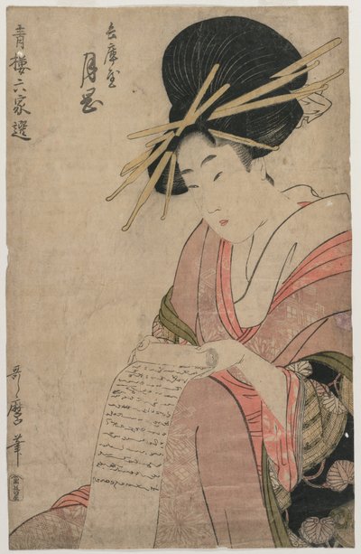 兵庫屋の花魁 月岡 手紙を巻く（連載「温室六人選」より） 作： Kitagawa Utamaro