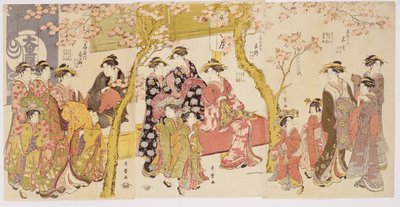 信三とかむろとの3グループの遊女 作： Kitagawa Utamaro