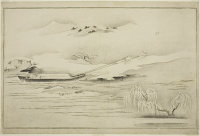 雪の中のはしけをけん引する、アルバム「シルバーワールド」、1790年 作： Kitagawa Utamaro