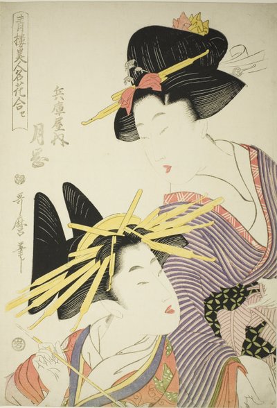 氷小屋内月岡（ひょうごやうちつきおか） 「清老美人明華あわせ」シリーズより 1801年頃（錦絵・大判） 作： 北川歌ro