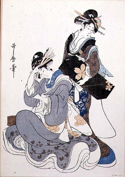 二人の女性像（カラー木版画 作： Kitagawa Utamaro
