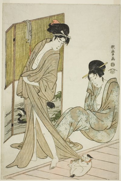 入浴後の 2 人の若い女性 作： Kitagawa Utamaro