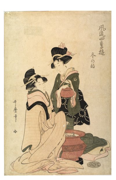シリーズ「四季の優雅な楽しみ」の冬、1758〜1806年頃（紙に木版画） 作： Kitagawa Utamaro