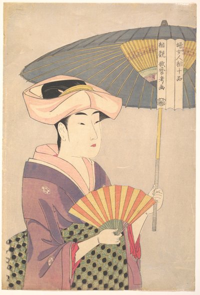 女性の生理学的研究の10種類のシリーズから日傘をさしている女性c。 1793 作： Kitagawa Utamaro