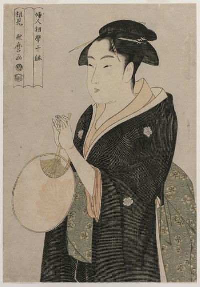 シリーズ女性の人相の10の側面からファンを保持している女性c。 1793年。 作： Kitagawa Utamaro