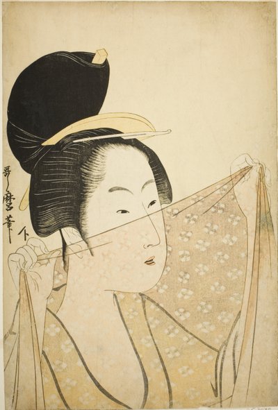 布をかざす女 作： Kitagawa Utamaro